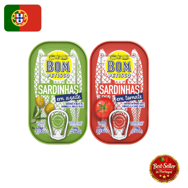 🇵🇹 Bom Petisco Portugalski zestaw degustacyjny sardynek (2 x 120g) – Edycja z flagą Portugalii