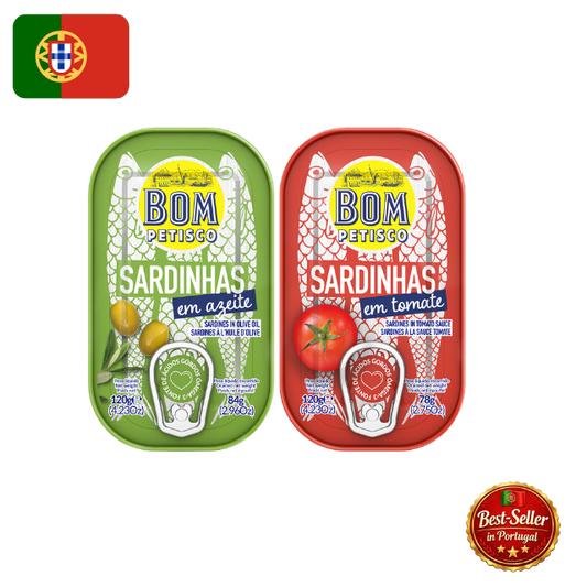 🇵🇹 Bom Petisco Portugalski zestaw degustacyjny sardynek (2 x 120g) – Edycja z flagą Portugalii