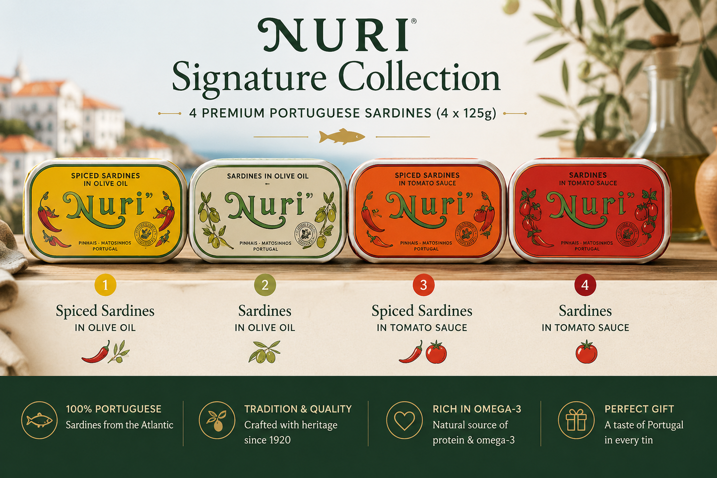Kolekcja NURI Signature – 4 premium sardynki portugalskie (4 × 125g)