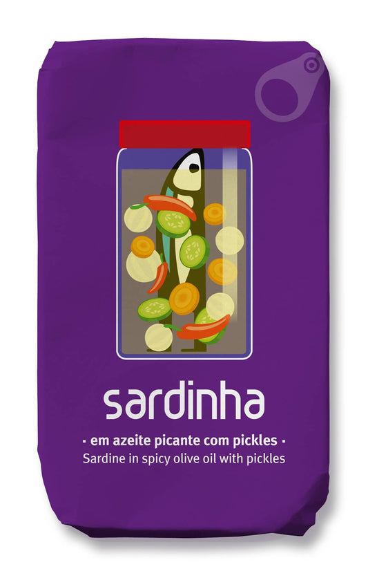 Sardinha spicy Portuguese sardines in olive oil with pickles – tin